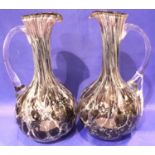 Pair of coloured glass jugs, H: 28 cm. Not available for in-house P&P, contact Paul O'Hea at