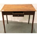 A 19th century mahogany side table with single drawer and tapered supports, 92 x 58 x 77 cm H. Not