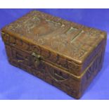 Antique Oriental carved camphorwood box, 28 x 18 x 144 cm. P&P Group 2 (£18+VAT for the first lot