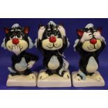 Set of Lorna Bailey cats; Hear No Evil, Speak No Evil, See No Evil, size 15 cm. P&P Group 2 (£18+VAT