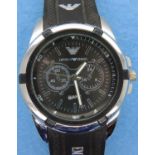 Emporio Armani; gents wristwatch on rubber strap, working at lotting. P&P Group 1 (£14+VAT for the