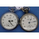Two stainless steel crown wind Ingersoll pocket watches, Crown and Triumph, one with original box,