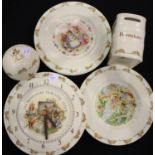 Royal Doulton Bunnykins; clock, six plates and two money boxes. Not available for in-house P&P,