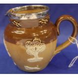 Small Royal Doulton stoneware jug with silver plated ring, H: 7 cm. P&P Group 1 (£14+VAT for the