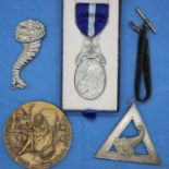 Boxed Masonic Humanitarian jewel named to W. Bro CJ Rigby lodge no 4119, together with two officer