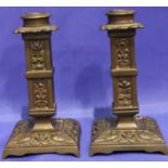 Pair of bronze stub candlesticks, H: 16 cm. P&P Group 3 (£25+VAT for the first lot and £5+VAT for