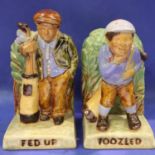 Pair of Doulton Lambeth golfing related ceramic bookends, H: 15 cm, possible chip to Fed Up
