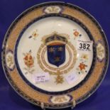 A Chinese porcelain Export Ware plate painted with The French Royal Coat of Arms, D: 24 cm. Staple