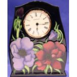 Moorcroft mantel clock in the Anemone pattern, H: 21 cm. P&P Group 3 (£25+VAT for the first lot