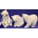 Three Lladro polar bear figures. P&P Group 2 (£18+VAT for the first lot and £3+VAT for subsequent