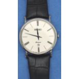 Seiko; gents Premier stainless steel wristwatch with white dial, date aperture at six, boxed, as