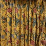 Curtains; one pair pleated and lined with embroidered floral designs against a yellow ground, each
