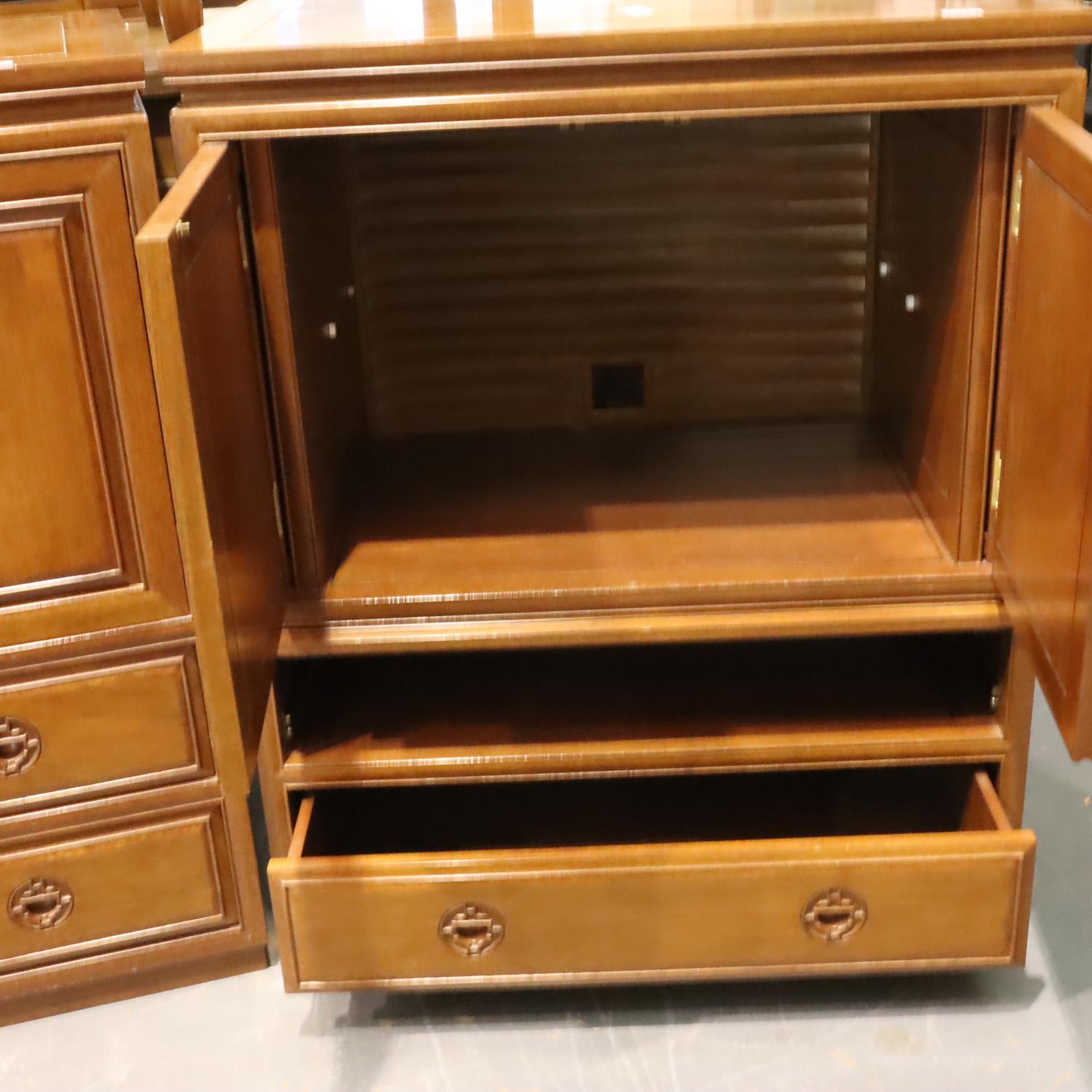 An Oriental hardwood cupboard, having two hinged doors, lift and slide faux drawer and a single - Image 5 of 5