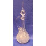 Large Edwardian crystal claret jug, L: 50 cm. Not available for in-house P&P, contact Paul O'Hea