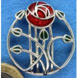 925 silver Charles Rennie Mackintosh brooch, D: 30 mm. P&P Group 1 (£14+VAT for the first lot and £