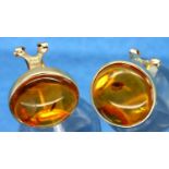 Pair of 14ct gold amber set earrings, L: 15 mm, 5.2g. P&P Group 1 (£14+VAT for the first lot and £