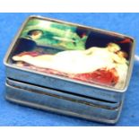 925 silver and enamel pill box, with reclining nude, 3 x 2.5 cm. P&P Group 1 (£14+VAT for the