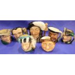 Seven mixed Royal Doulton character jugs. No cracks, chips or visible restoration. Not available for