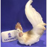 Lladro cockerel, H: 24 cm, small chip to tail end and a small Lladro plaque. P&P Group 3 (£28+VAT