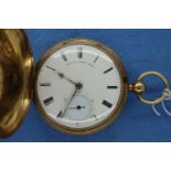 9ct yellow gold key wind, full hunter Improved Patent Lever pocket watch, movement signed Johnson