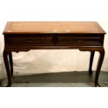 An oriental hardwood two drawer writing table with chair, table 120 x 46 x 80 cm H. Not available