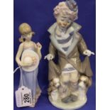 Two Lladro figurines including lady with a hat, largest H: 21 cm. Not available for in-house P&P,