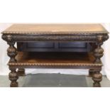 Victorian heavily carved oak two tier buffet, 168 x 78 x 102 cm H. Not available for in-house P&P,