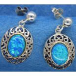 Pair of 925 silver opal set drop earrings, drop L: 21 mm. P&P Group 1 (£14+VAT for the first lot and