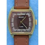 Sekonda; ladies 17 jewel wristwatch on leather strap, working at lotting. P&P Group 1 (£14+VAT for