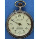 White metal Railway pocket watch. P&P Group 1 (£14+VAT for the first lot and £1+VAT for subsequent