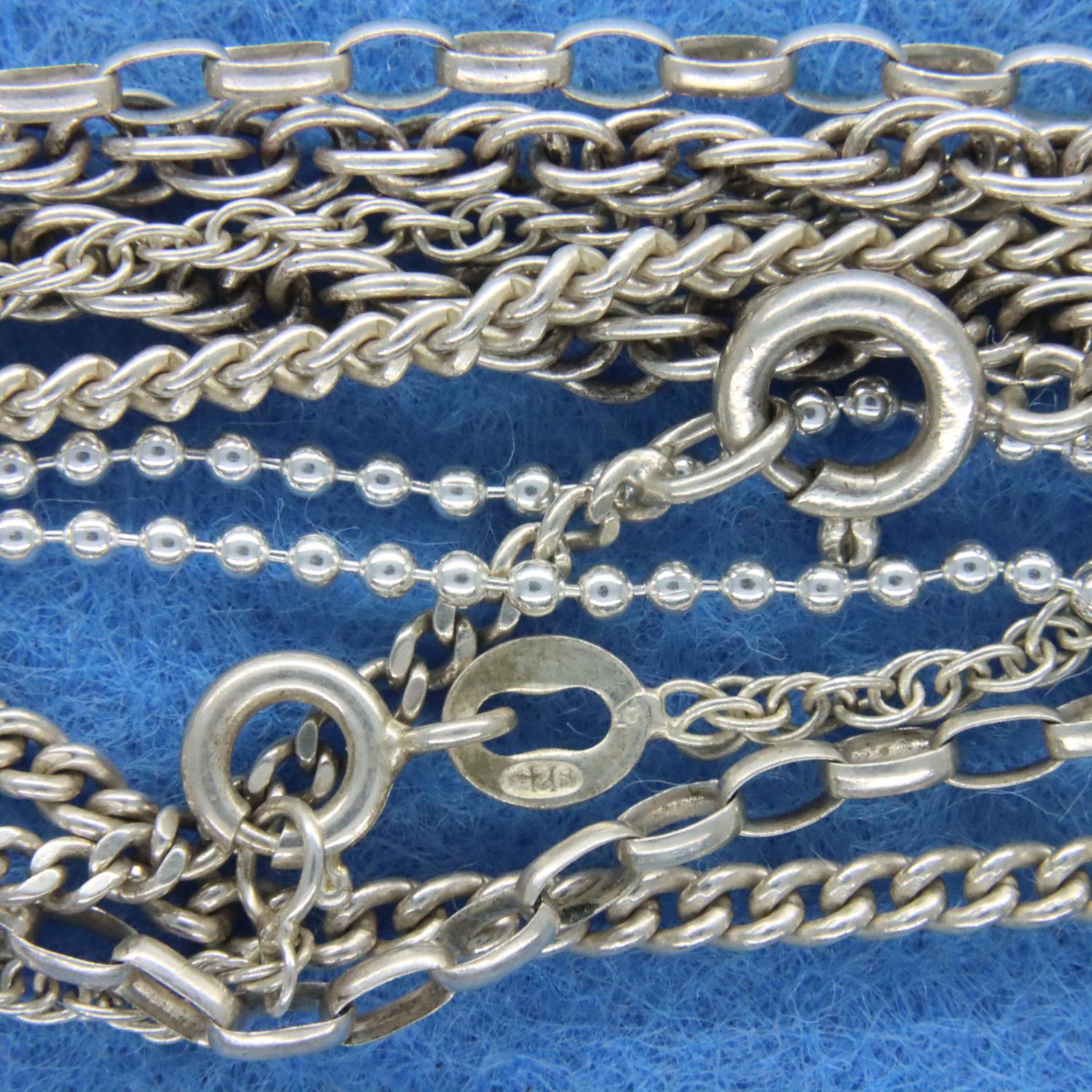 Six mixed 925 silver chains, longest L: 64 cm, combined 34g. P&P Group 1 (£14+VAT for the first - Image 2 of 2