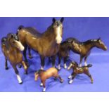 Six Beswick horses scrape to ear of smallest foal, no other damages, smallest H: 8 cm, tallest H: 2