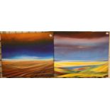 Michael Fargher (20th century); pair of original acrylic landscape paintings, Entitled Scenes From