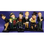 Six Royal Doulton Charles Dickens figurines including Jingle, largest H: 10 cm. No cracks, chips