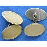 9ct gold on silver oval cufflinks, 10.9g. P&P Group 1 (£14+VAT for the first lot and £1+VAT for