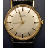 Avia; gents 9ct gold mechanical wristwatch with champagne dial, black leather strap in original box,