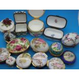 Limoges; collection of mixed ceramic trinket pots and four Royal Doulton Cicely Mary Barker enamel