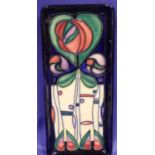 Moorcroft blue ground rectangular tray in the Rennie Mackintosh pattern, 20 x 9 cm. P&P Group 1 (£