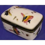 Victorian ceramic hand painted lidded box, L: 8 cm. P&P Group 1 (£14+VAT for the first lot and £1+