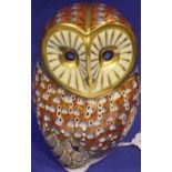 Royal Crown Derby large Owl with gold button, H: 12 cm. No cracks, chips or visible restoration. P&P