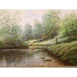 Gordon Rennie (Scottish B.1951); large oil on canvas, Scroggie Mill Pool, River Lossie, 74 x 50