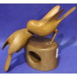 Pair of carved wooden Lovebirds, H: 16 cm. P&P Group 2 (£18+VAT for the first lot and £3+VAT for