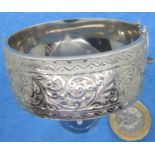 Large engraved hallmarked silver decorative bangle, hallmarks worn. D: 60 mm, 47g. P&P Group 1 (£