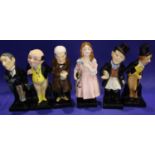 Six Royal Doulton Charles Dickens figurines including Little Nell, largest H: 10.5 cm. No cracks,