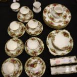 Large collection of Royal Albert tea and dinnerware in the Old Country Roses pattern, in good