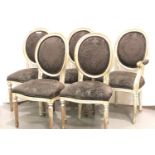 A set of six (4+2) Victorian style dining chairs with shabby silvered and gilt frames. Well