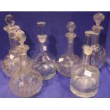 Six Victorian wine and spirit decanters, including two pairs. Not available for in-house P&P,