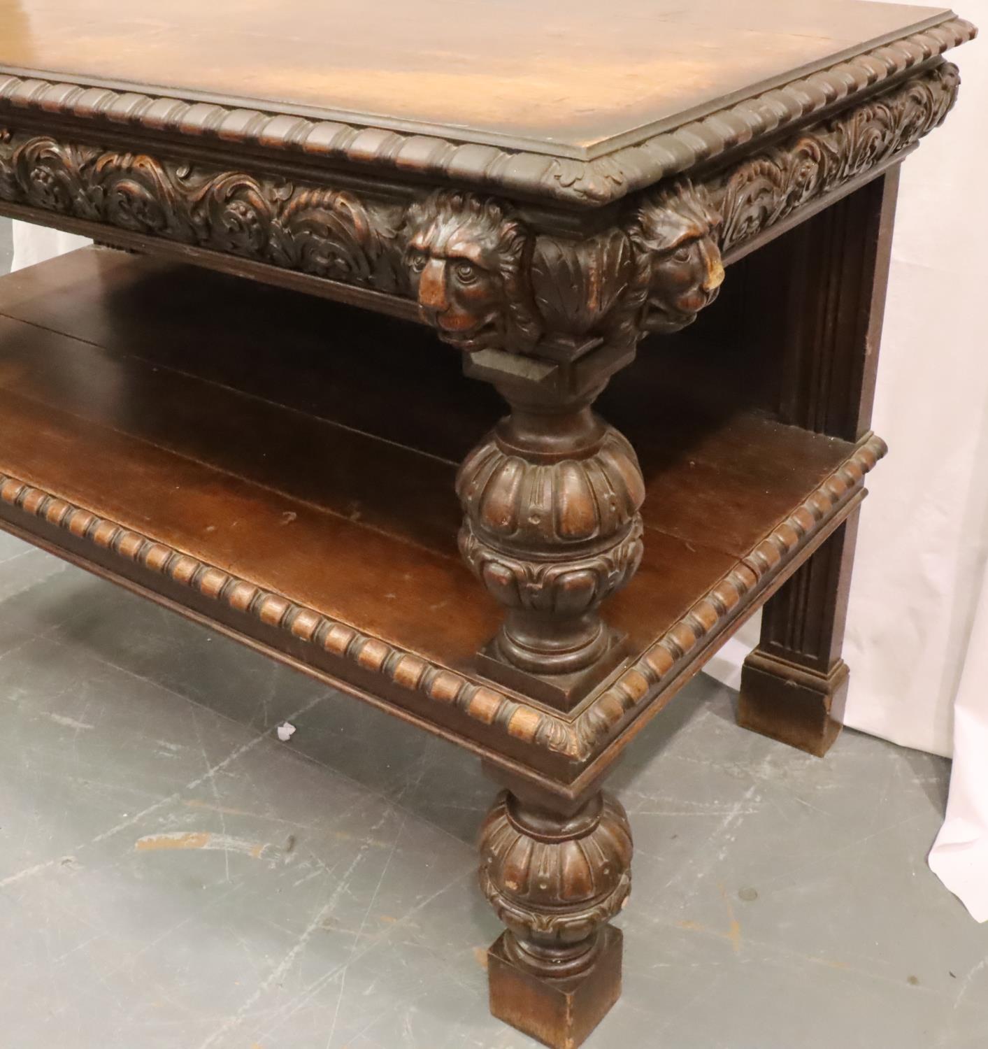 Victorian heavily carved oak two tier buffet, 168 x 78 x 102 cm H. Not available for in-house P&P, - Image 4 of 5