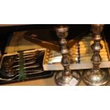 Collection of metalware to include cutlery, candlesticks etc. Not available for in-house P&P,