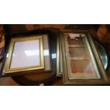 Six picture frames, largest oval, H: 59 cm and a framed oval mirror with age, H: 50 cm. Not